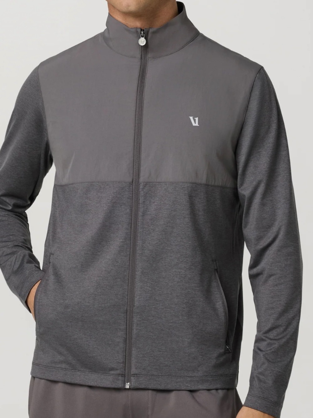 Vuori Sunday Element Track Jacket  Gull Charcoal Heather Gray Small EUC
